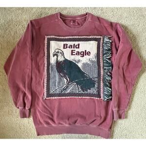Bald eagle tapestry sweatshirt, w fringe, upcycled, crewneck,  MED